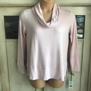 NWT Green Tea Soft Cropped Cowl Neck Top Pink Athleisure Long Sleeve | Size Med